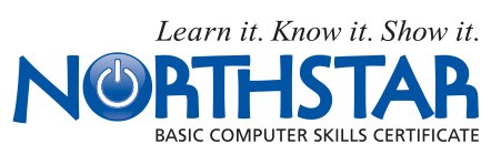 A logo for Northstar Basic Computer Skills Certificate. A slogan above reads, 