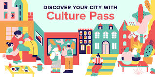 Culture Pass banner with background of cartoon style city line